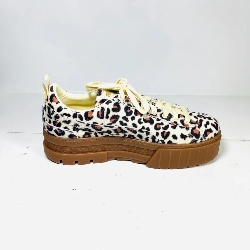 PUMA Mayze Platform Sneakers Women's Size 7.5 Leopard Calf Hair 6382910-01 NIB
